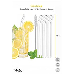 Straw 6'lı Şeffaf Cam Eğimli Isıya Dayanıklı (borosilikat) Pipet Ve 1 Adet Pipet Temizleme Fırçası