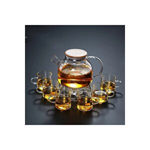 Isıya Dayanıklı 1000 Ml Süzgeçli Cam Demlik 6adet Kupa Bardak Borosilikat ,