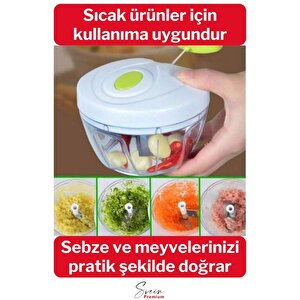 Manuel Küçük 3 Bıçaklı Ipli Çekmeli Paslanmaz El Rondosu Kolay Hızlı Meyve Sebze Soğan Doğrayıcı