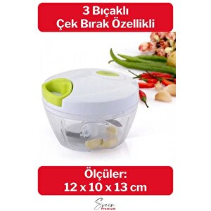 Manuel Küçük 3 Bıçaklı Ipli Çekmeli Paslanmaz El Rondosu Kolay Hızlı Meyve Sebze Soğan Doğrayıcı