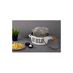 Emaye Cam Kapaklı  Kızartma Tenceresi Fritözlü Kızartma Tenceresi 22cm