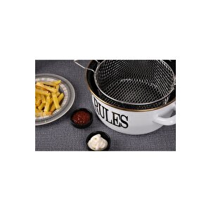 Emaye Cam Kapaklı  Kızartma Tenceresi Fritözlü Kızartma Tenceresi 22cm