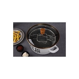 Emaye Cam Kapaklı  Kızartma Tenceresi Fritözlü Kızartma Tenceresi 22cm