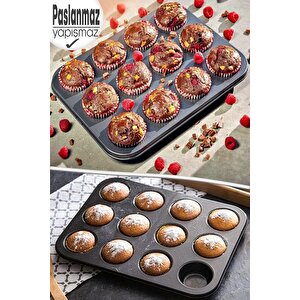 Muffin Kalıbı Kek 12'li Cupcake Muffin Kurabiye Turta Kalıbı Fırın Pasta Çörek Kapsül Yanmaz Tepsi