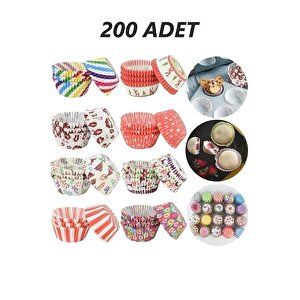 200 Adet Cupcake Kalıbı Desenli Renkli Kağıt Muffin Kek Cheesecake Kalıbı Renggarenk Kek Kapsülleri