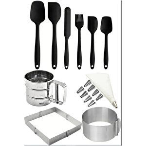 10 Parça Pasta Seti, Ayarlanabilir Yuvarlak Ve Kare Silikon Servis Ve Spatula Seti Krema Torbası