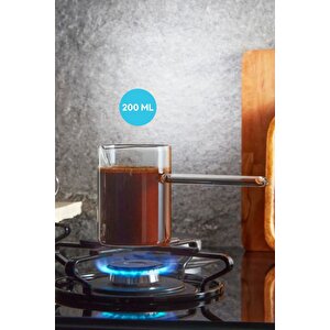 Isıya Dayanıklı Borosilikat Cam Cezve Modern Şık Ateşe Dayanıklı Şeffaf Cezve 200 Ml