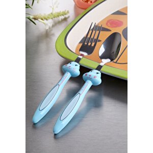Figürlü Lüx Paslanmaz Çelik Mama Kaşık Ve Çatalı Bebek Çocuk Kaşık Seti