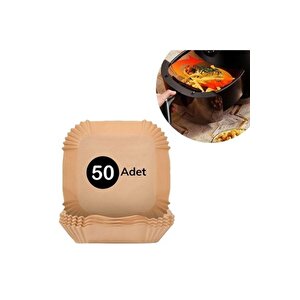 50 Adet Air Fryer Uyumlu Pişirme Kağıdı Tek Kullanımlık Hava Fritöz Yağ Geçirmez Yapışmaz Kare Tabak