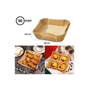 50 Adet Air Fryer Uyumlu Pişirme Kağıdı Tek Kullanımlık Hava Fritöz Yağ Geçirmez Yapışmaz Kare Tabak