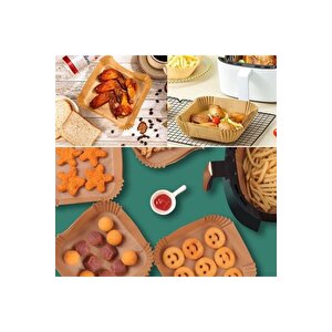 50 Adet Air Fryer Uyumlu Pişirme Kağıdı Tek Kullanımlık Hava Fritöz Yağ Geçirmez Yapışmaz Kare Tabak