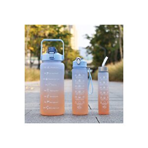Motivasyonel 3lü Set Su Matarası Su Şişesi Suluk 2lt+900ml+600ml Tritan Spor Salonu Su Şişesi Suluk