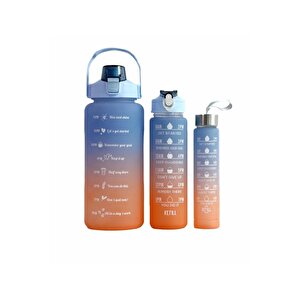 Motivasyonel 3lü Set Su Matarası Su Şişesi Suluk 2lt+900ml+600ml Tritan Spor Salonu Su Şişesi Suluk