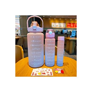 Motivasyonel 3 Lü Set Su Matarası 2 Lt+900 Ml+600 Ml Tritan Spor Salonu Suluk
