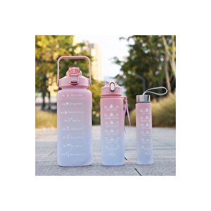 Motivasyonel 3 Lü Set Su Matarası 2 Lt+900 Ml+600 Ml Tritan Spor Salonu Suluk
