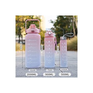 Motivasyonel 3 Lü Set Su Matarası 2 Lt+900 Ml+600 Ml Tritan Spor Salonu Suluk