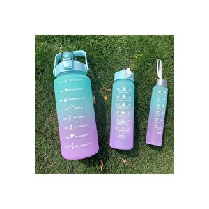 Motivasyonel 3lü Set Su Matarası Su Şişesi Suluk 2lt+900ml+600ml Tritan Spor Salonu Su Şişesi Suluk