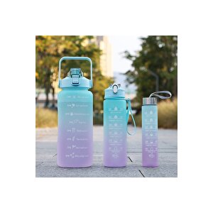 Motivasyonel 3lü Set Su Matarası Su Şişesi Suluk 2lt+900ml+600ml Tritan Spor Salonu Su Şişesi Suluk