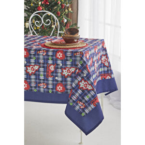Ays Home Lacivert Kırmızı Christmas Yemek Masa Örtüsü