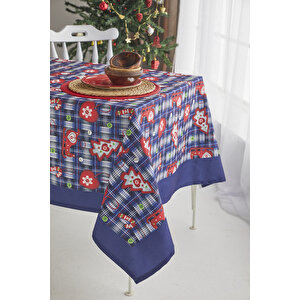 Ays Home Lacivert Kırmızı Christmas Yemek Masa Örtüsü