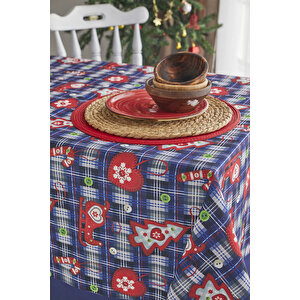 Ays Home Lacivert Kırmızı Christmas Yemek Masa Örtüsü