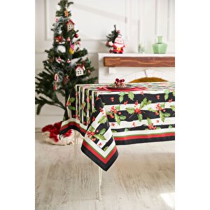Ays Home Kırmızı Siyah Çizgili Kokinalı Masa Örtüsü