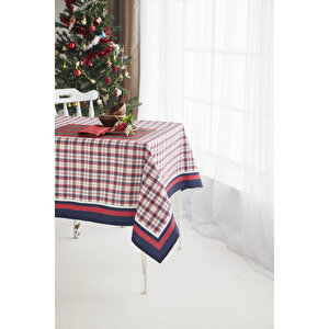 Ays Home Kırmızı Lacivert Pötikareli Yılbaşı Christmas Yemek Masa Örtüsü