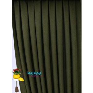 Keten Fon Perde Pilesiz Haki Yeşil 400x230 cm