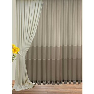 Keten Fon Perde Pilesiz Krem 440x250 cm
