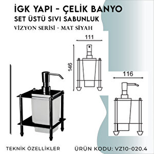 İgk Yapi - Çelik Banyo Vizyon Mat Siyah Set Üstü Sıvı Sabunluk (vz10-020.4)