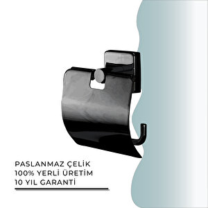 İgk Yapi - Çelik Banyo Vizyon Mat Siyah Geniş Kapaklı Tuvalet Kâğıtlığı (vz10-007.4)