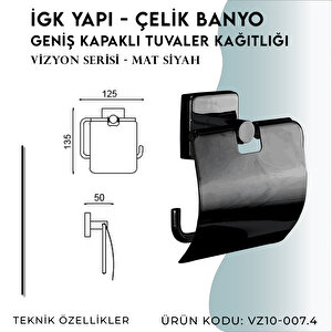İgk Yapi - Çelik Banyo Vizyon Mat Siyah Geniş Kapaklı Tuvalet Kâğıtlığı (vz10-007.4)