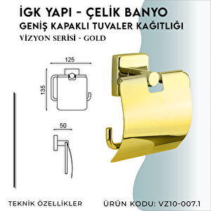İgk Yapi - Çelik Banyo Vizyon Gold Geniş Kapaklı Tuvalet Kâğıtlığı (vz10-007.1)