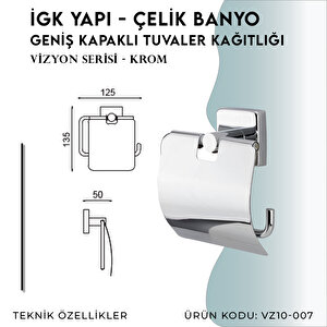 İgk Yapi - Çelik Banyo Vizyon Geniş Kapaklı Tuvalet Kâğıtlığı (vz10-007)