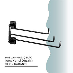 İgk Yapi - Çelik Banyo Vizyon Mat Siyah Üçlü Döner Havluluk (vz10-013.4)