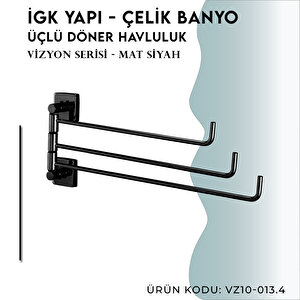 İgk Yapi - Çelik Banyo Vizyon Mat Siyah Üçlü Döner Havluluk (vz10-013.4)