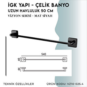 İgk Yapi - Çelik Banyo Vizyon Mat Siyah Uzun Havluluk 50cm (vz10-025.4)