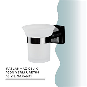 İgk Yapi - Çelik Banyo Vizyon Mat Siyah Montajlı Diş Fırçalık (vz10-004.4)