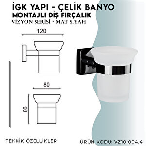 İgk Yapi - Çelik Banyo Vizyon Mat Siyah Montajlı Diş Fırçalık (vz10-004.4)