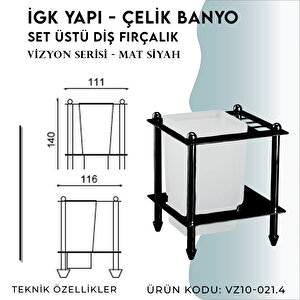 İgk Yapi - Çelik Banyo Vizyon Mat Siyah Set Üstü Diş Fırçalık (vz10-021.4)