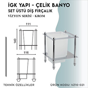 İgk Yapi - Çelik Banyo Vizyon Set Üstü Diş Fırçalık (vz10-021)