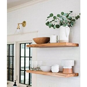 2li Doğal Ahşap Duvar Rafı Kütüphane Kitaplık Banyo Ve Mutfak Düzenleyici 60x15