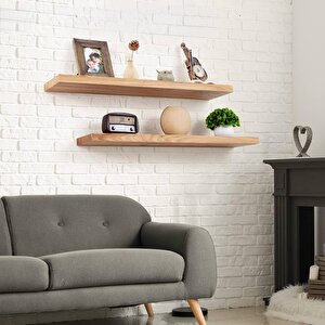 2li Doğal Ahşap Duvar Rafı Kütüphane Kitaplık Banyo Ve Mutfak Düzenleyici 70x15
