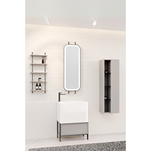 Greta 65 Cm Banyo Dolabı - Gri ( Raf Modül Ve Boy Dolap Dahil)