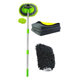 Araba Yıkama Fırçası Oto Yıkama Seti Mop Mikrofiber Bezli Teleskopik Saplı 1 Yedek Bez Hediyeli
