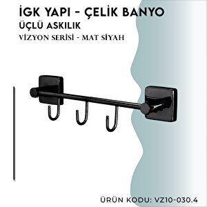 İgk Yapi - Çelik Banyo Vizyon Mat Siyah Üçlü Askılık (vz10-030.4)