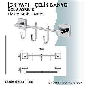 İgk Yapi - Çelik Banyo Vizyon Üçlü Askılık (vz10-009)
