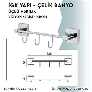 İgk Yapi - Çelik Banyo Vizyon Üçlü Askılık (vz10-030)