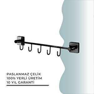 İgk Yapi - Çelik Banyo Vizyon Mat Siyah Beşli Askılık (vz10-032.4)