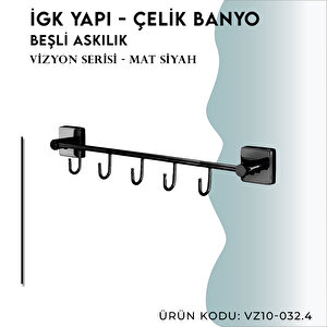 İgk Yapi - Çelik Banyo Vizyon Mat Siyah Beşli Askılık (vz10-032.4)